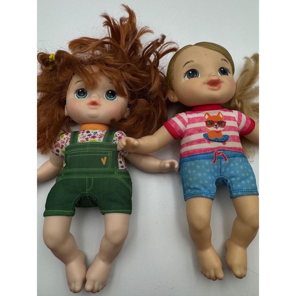 Hasbro Baby Alive Doll Lot of 2 Blonde and Red Hair Freckles Green Overalls